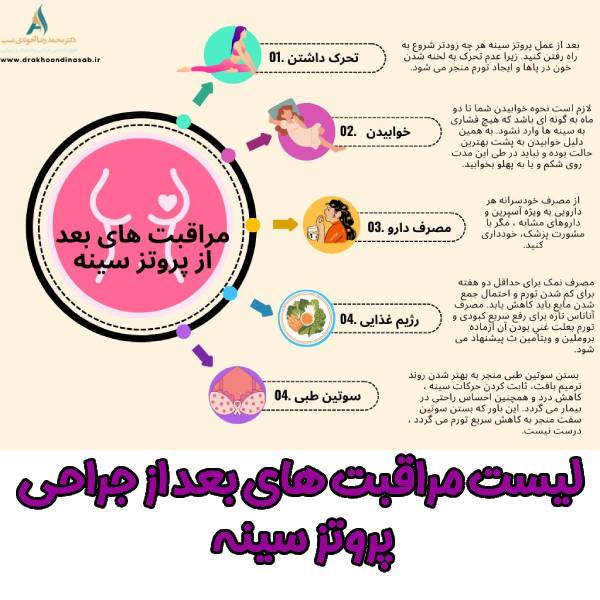 عکس لیست مراقبت های بعد از جراحی پروتز سینه